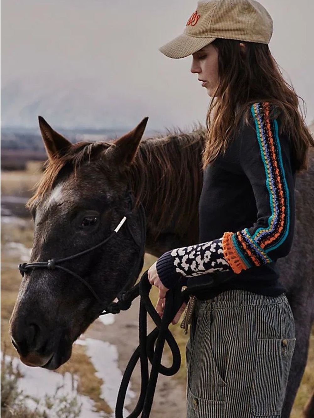 Free People Mock Neck Crochet Sleeve Thermal Top